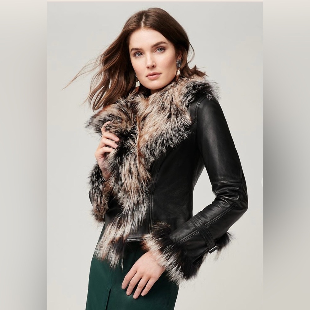 Overland Lambskin Brown Leather Jacket with Fox Fur Trim - size M - Picture 9 of 10